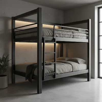Heavy-duty metal bunk bed for adults and teens with robust frame and integrated ladder